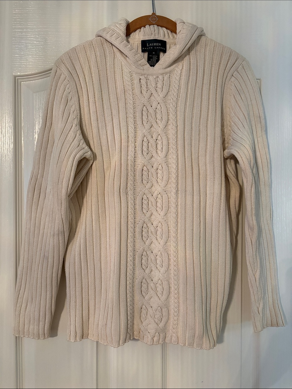 Lauren Ralph Lauren Cream Cable-Front Hooded Sweater